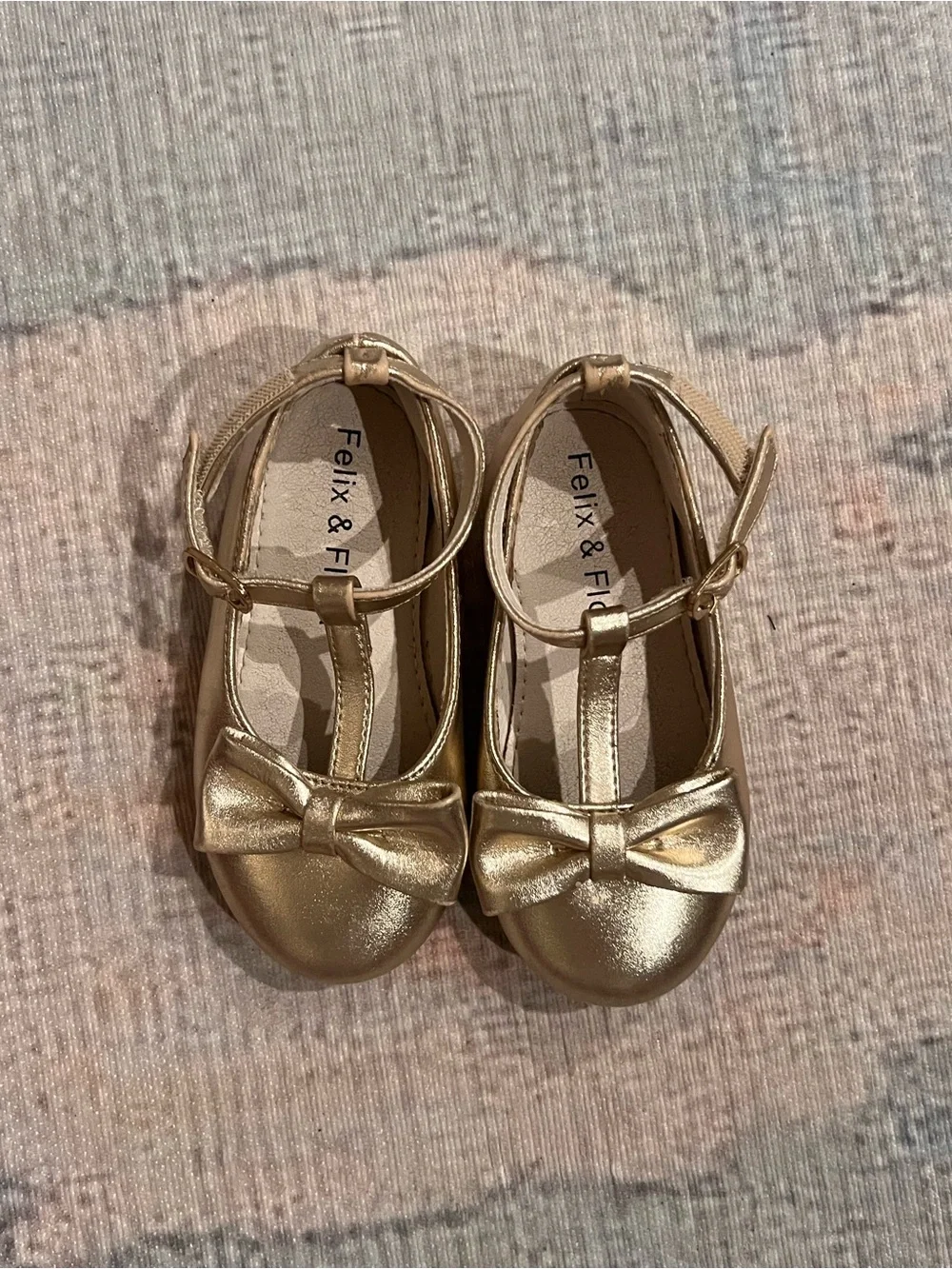 Kids' Gold T-Strap Bow Shoes